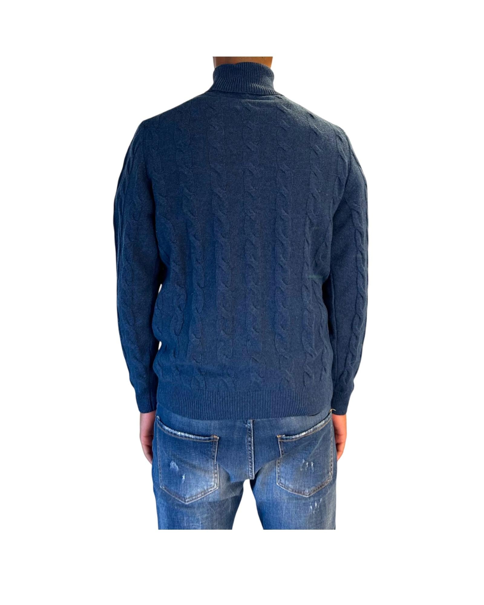 Maglione collo alto in lana merinos Denim M030440 253 BLU CASHMERE 