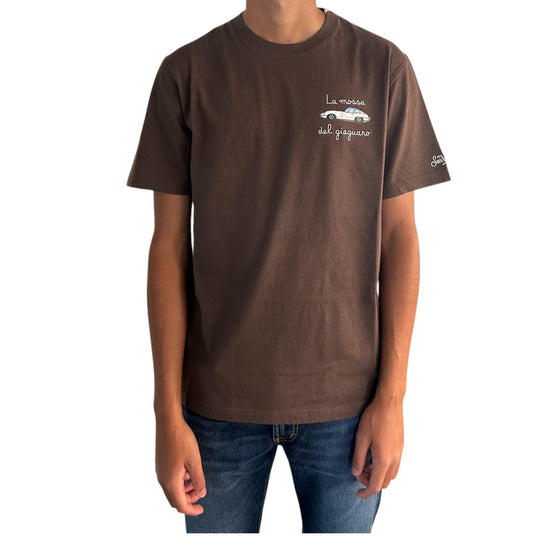 T-shirt in cotone Marrone con ricamo La mossa del giaguaro ARN0001 02979I MC2 SAINT BARTH 
