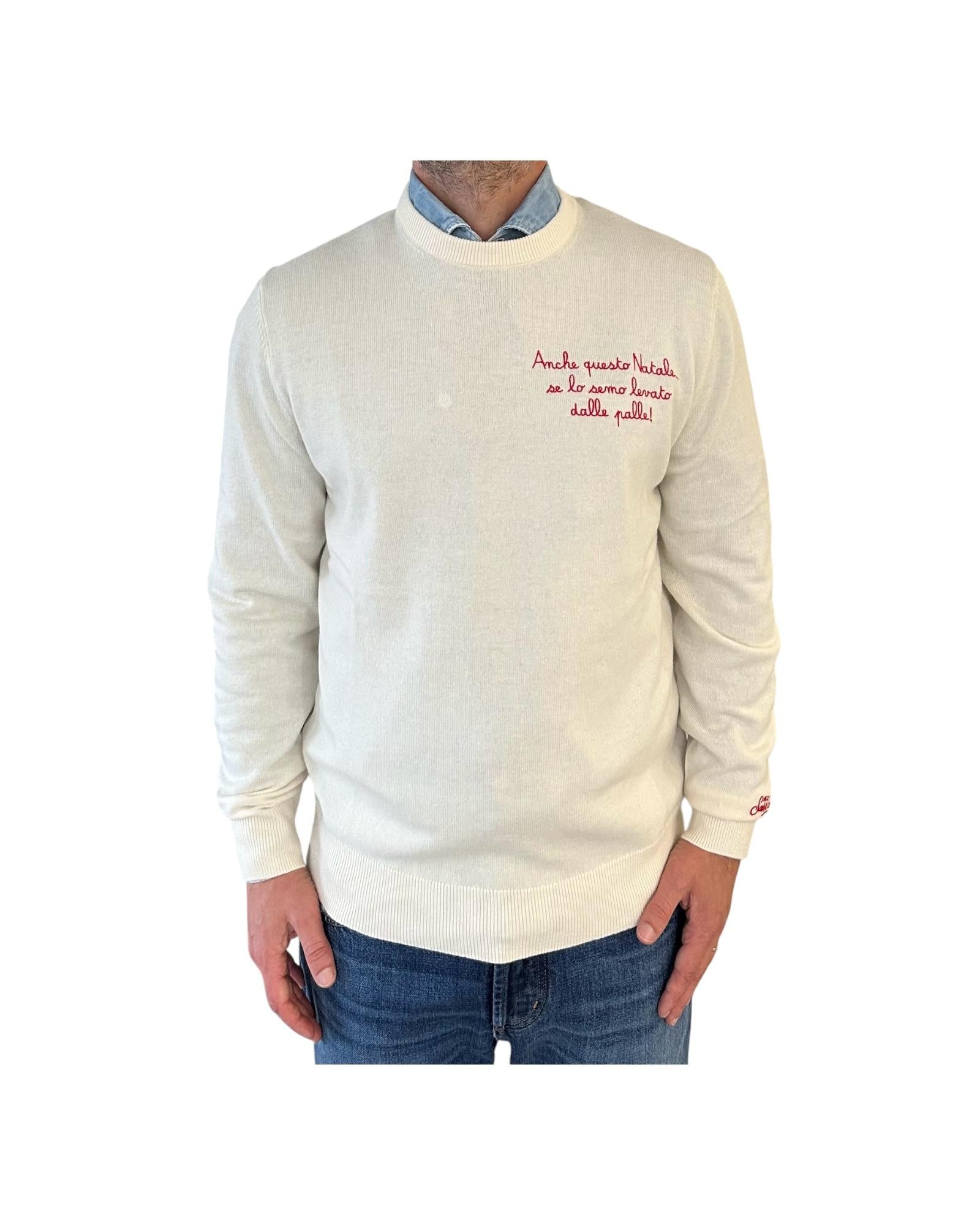 Maglione a girocollo con ricamo Anche questo natale,, se lo semo levato dalle palle! HER0024 03386I MC2 SAINT BARTH 