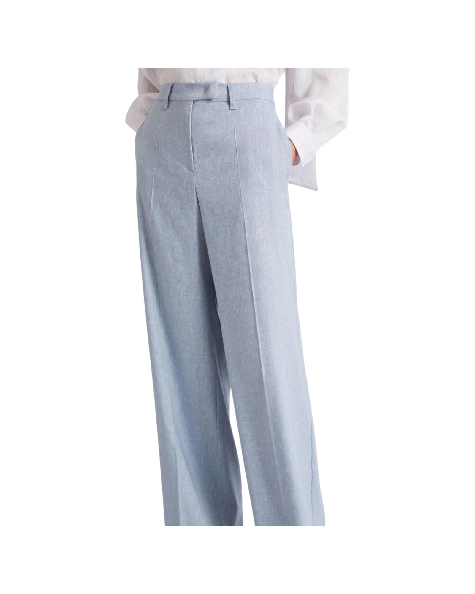 Pantalone palazzo in chevron di lino e viscosa Azzurro ODINO 003 MARELLA 