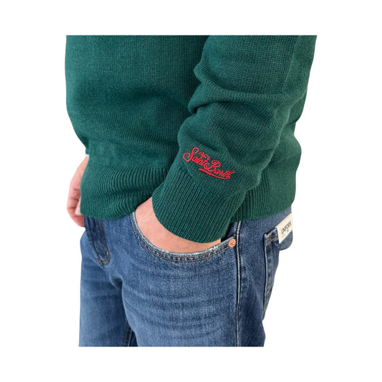 Maglione in misto cashmere con ricamo Vacanze di natale Verde HER0001 00004I MC2 SAINT BARTH 
