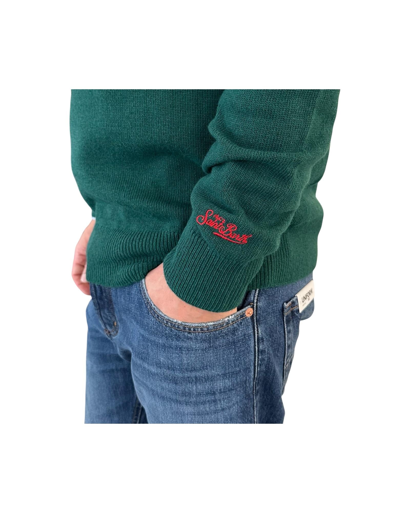 Maglione in misto cashmere con ricamo Vacanze di natale Verde HER0001 00004I MC2 SAINT BARTH 