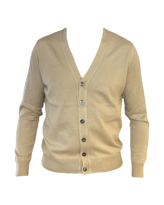 Cardigan scollo a V tinta unita beige