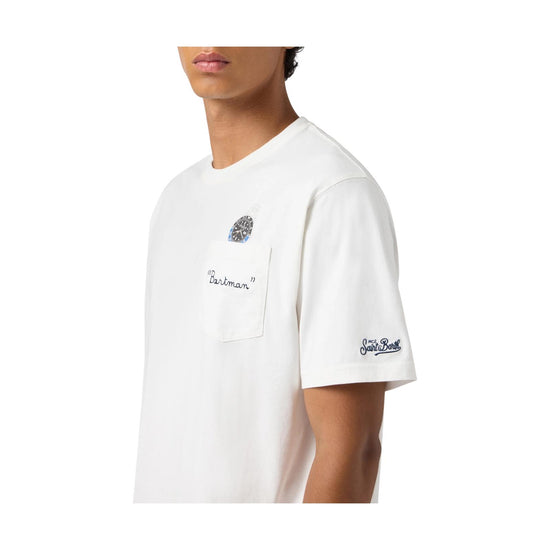 T-Shirt in cotone bianco con ricamo Bartman AUS0001 09317L MC2 SAINT BARTH 