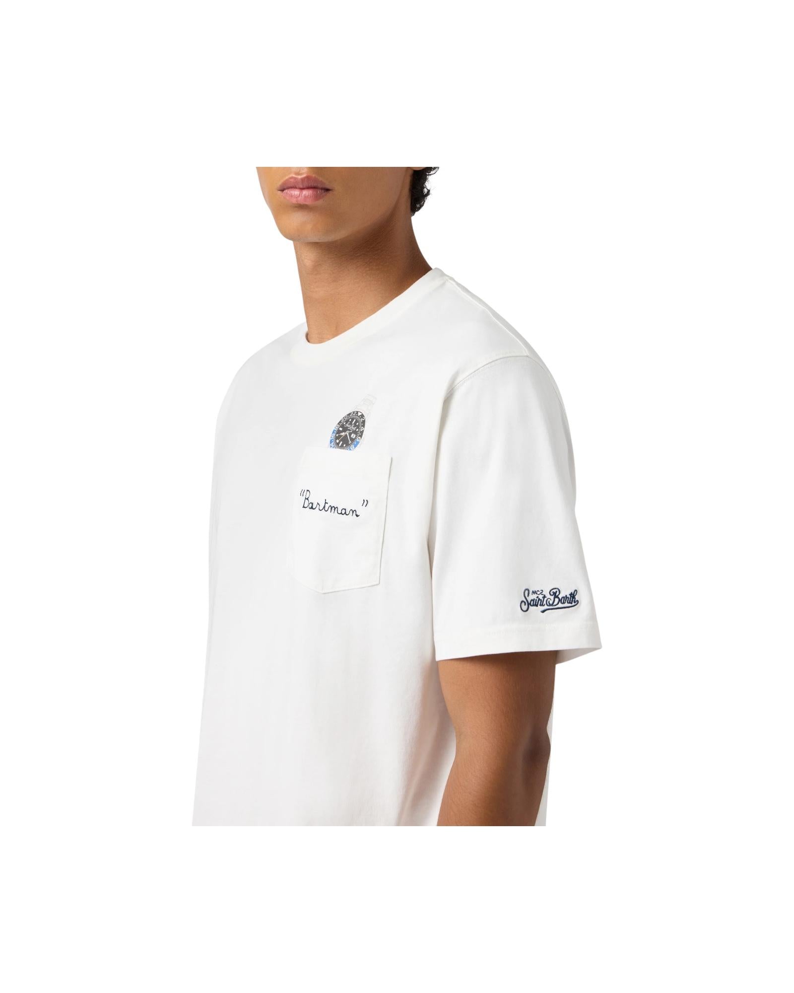 T-Shirt in cotone bianco con ricamo Bartman AUS0001 09317L MC2 SAINT BARTH 