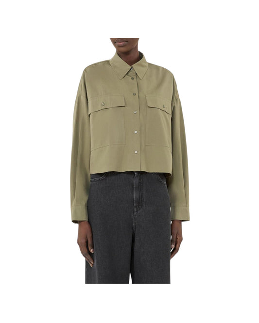 Camicia asimmetrica in cotone lavato Verde BRUNO 011 MAX MARA WEEKEND 