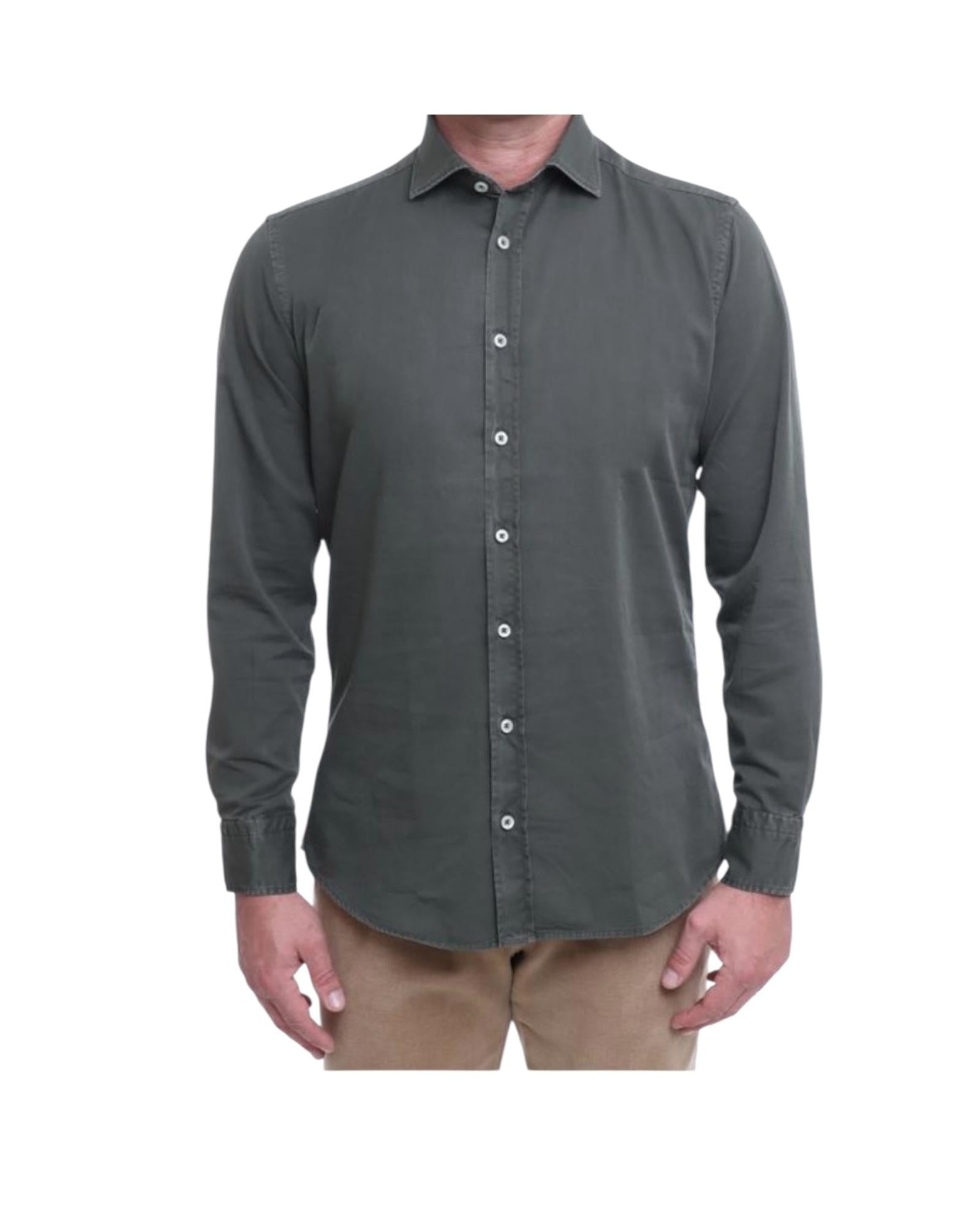Camicia uomo in cotone Verde militare B1379 9 BASTONCINO