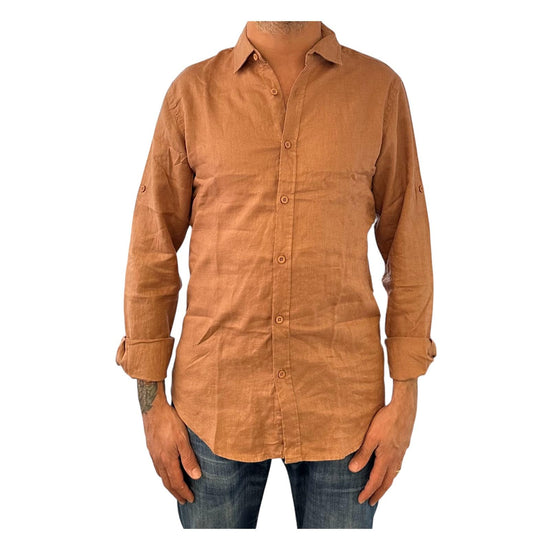 Camcia Uomo in lino Camel CAMICIA LINO TINTA UNITA CAMEL RE.VI.VAL 