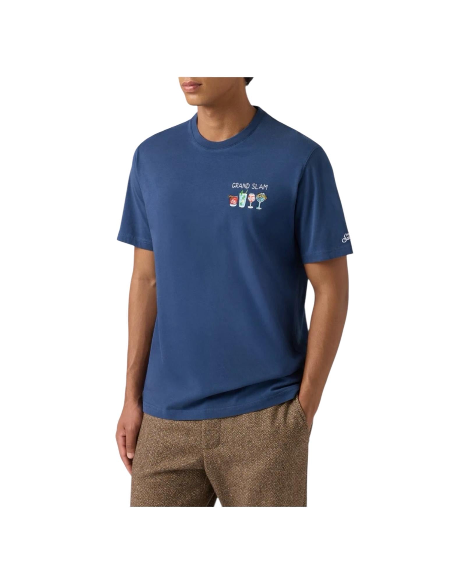 T-shirt in cotone con ricamo Grand slam e stampa bottiglie ARN0001 00675I MC2 SAINT BARTH 
