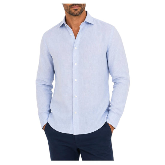 Camicia Uomo in lino Celeste B050 2 BASTONCINO 