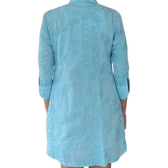 Camicione in lino azzurro D948 2 BASTONCINO 