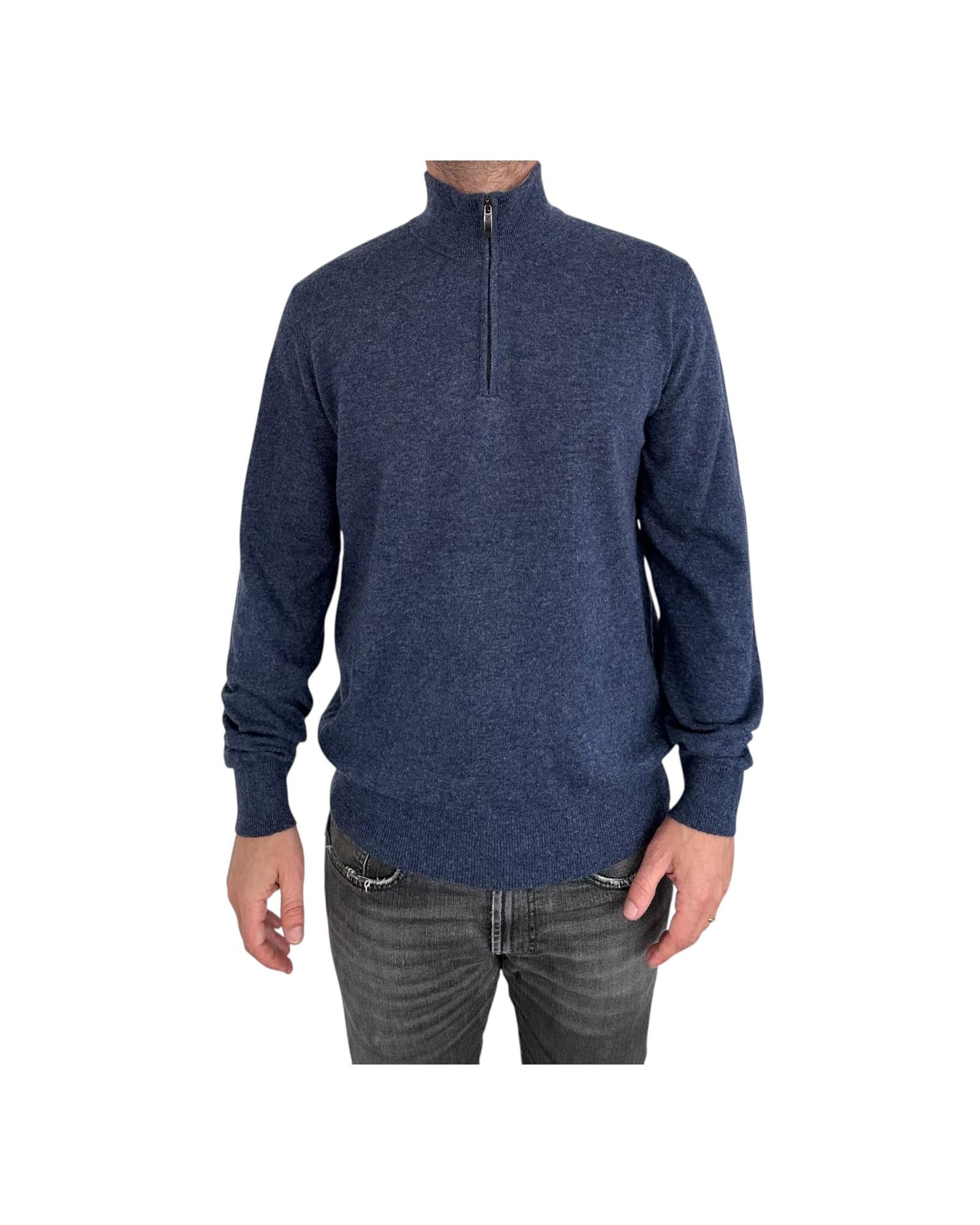 Lupetto con zip in lana e cashmere Denim 87005 233 CAVALIERI MILANO