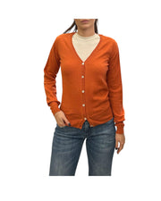 Cardigan in lana merino con scollo a V Arancio