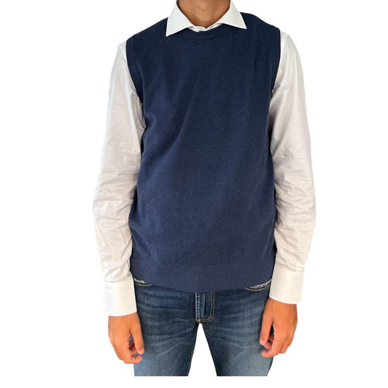 Gilet girocollo in lana e cashmere Denim 00G50140M 441 MONTECHIARO 