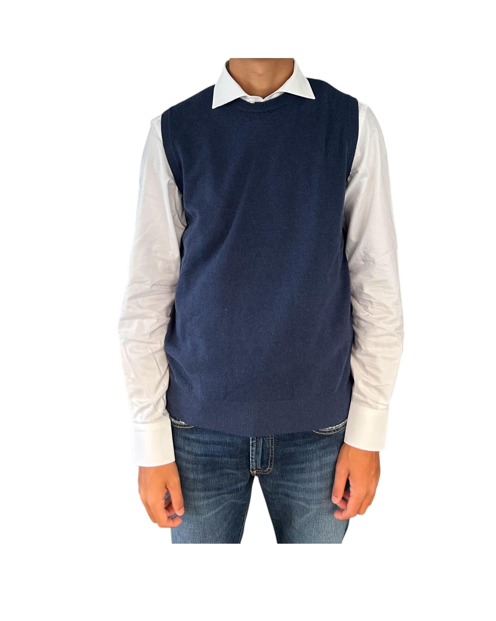 Gilet girocollo in lana e cashmere Denim 00G50140M 441 MONTECHIARO 