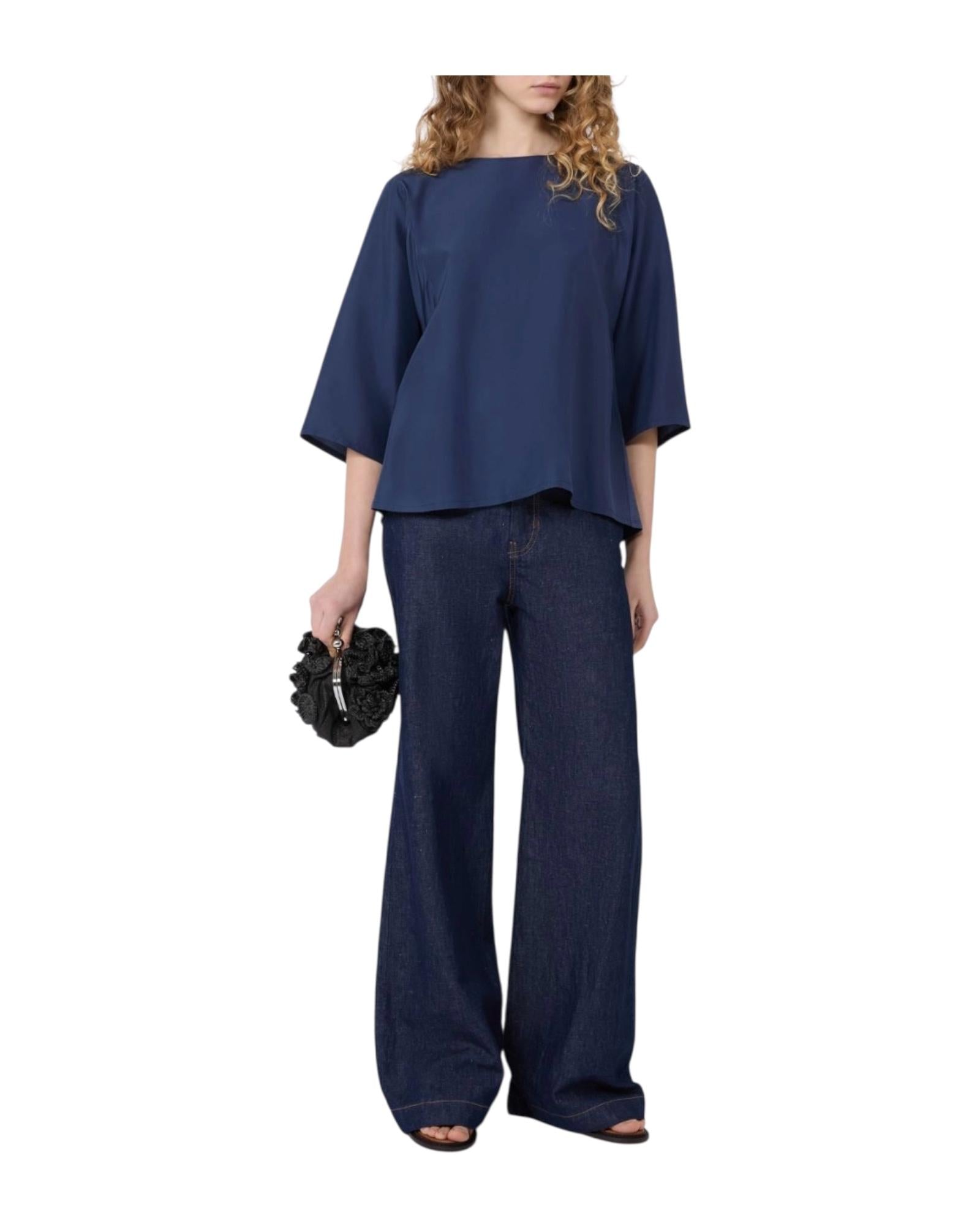 Blusa in habotai di seta e jersey Blu FASTOSO 005 MAX MARA WEEKEND 