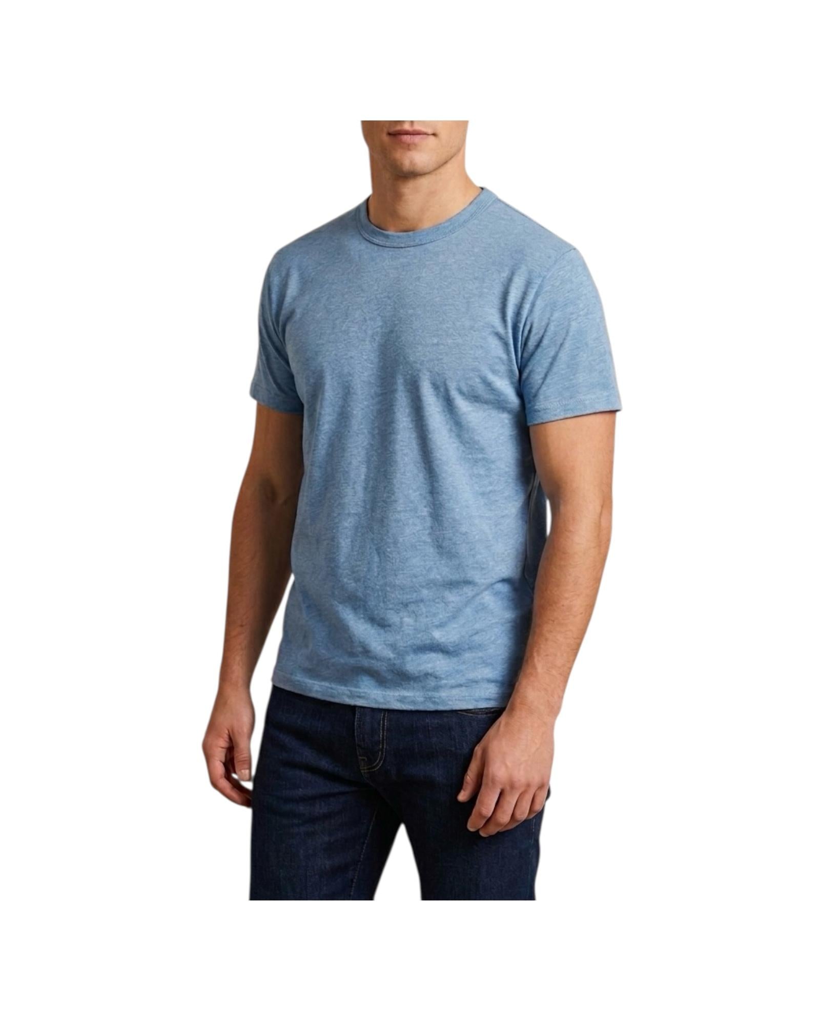 T-Shirt in puro lino con logo ricamato Dusty blu ECS0003 00143L MC2 SAINT BARTH 