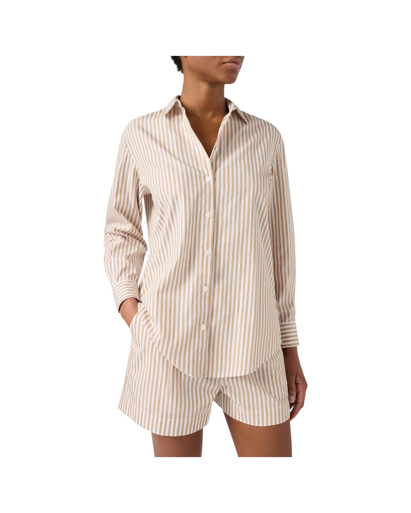 Camicia in cotone a righe beige con ricamo BRIG001 00724L MC2 SAINT BARTH 