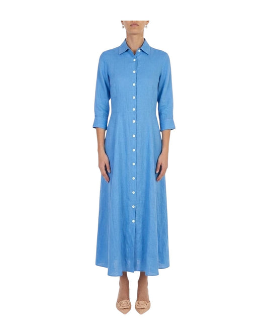 Abito Chemisier lungo in lino Celeste D050 VESTITO 4 BASTONCINO 