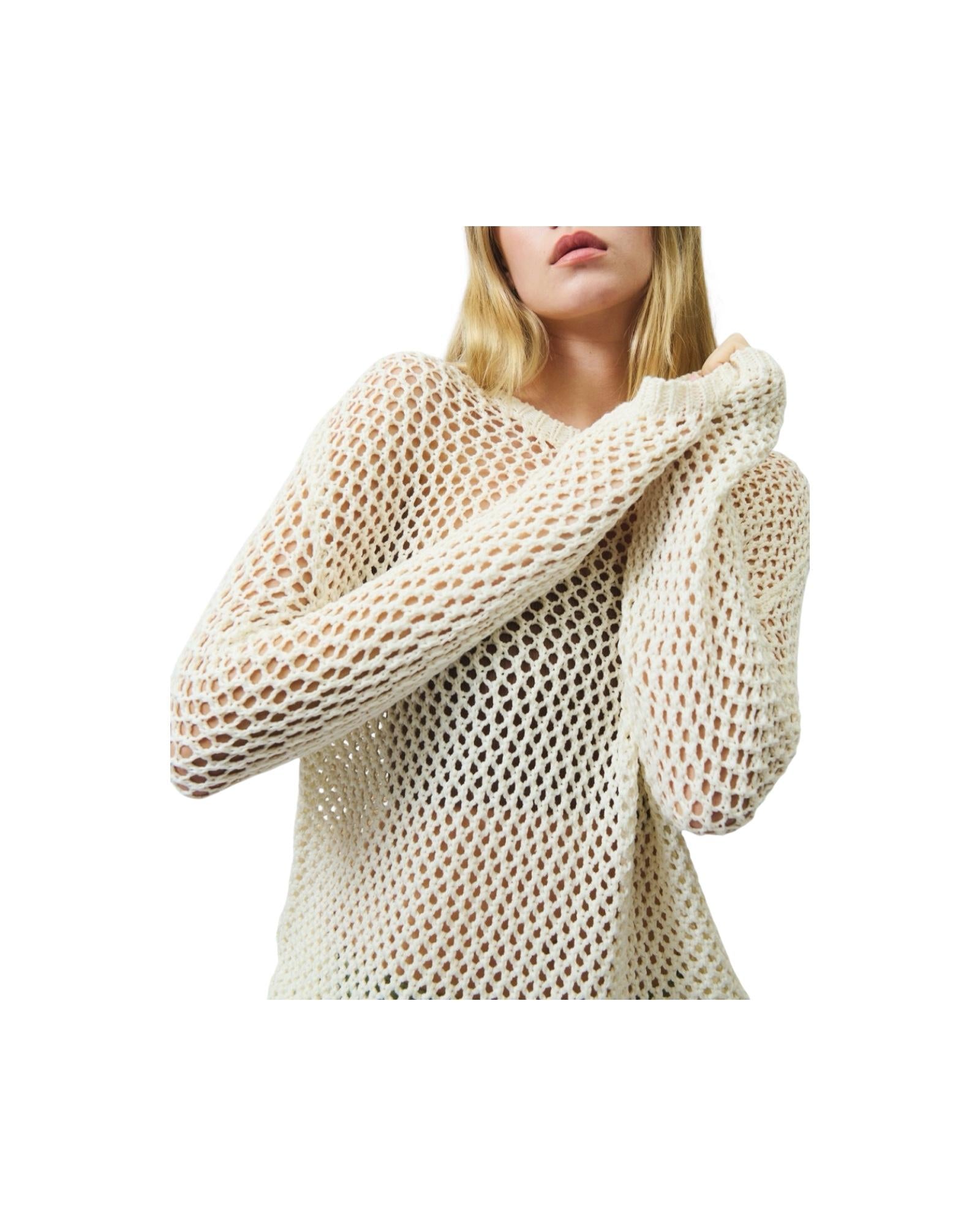 Maglia girocollo in mesh Cream RND559CR80XXXX C0067 ROY ROGER'S 