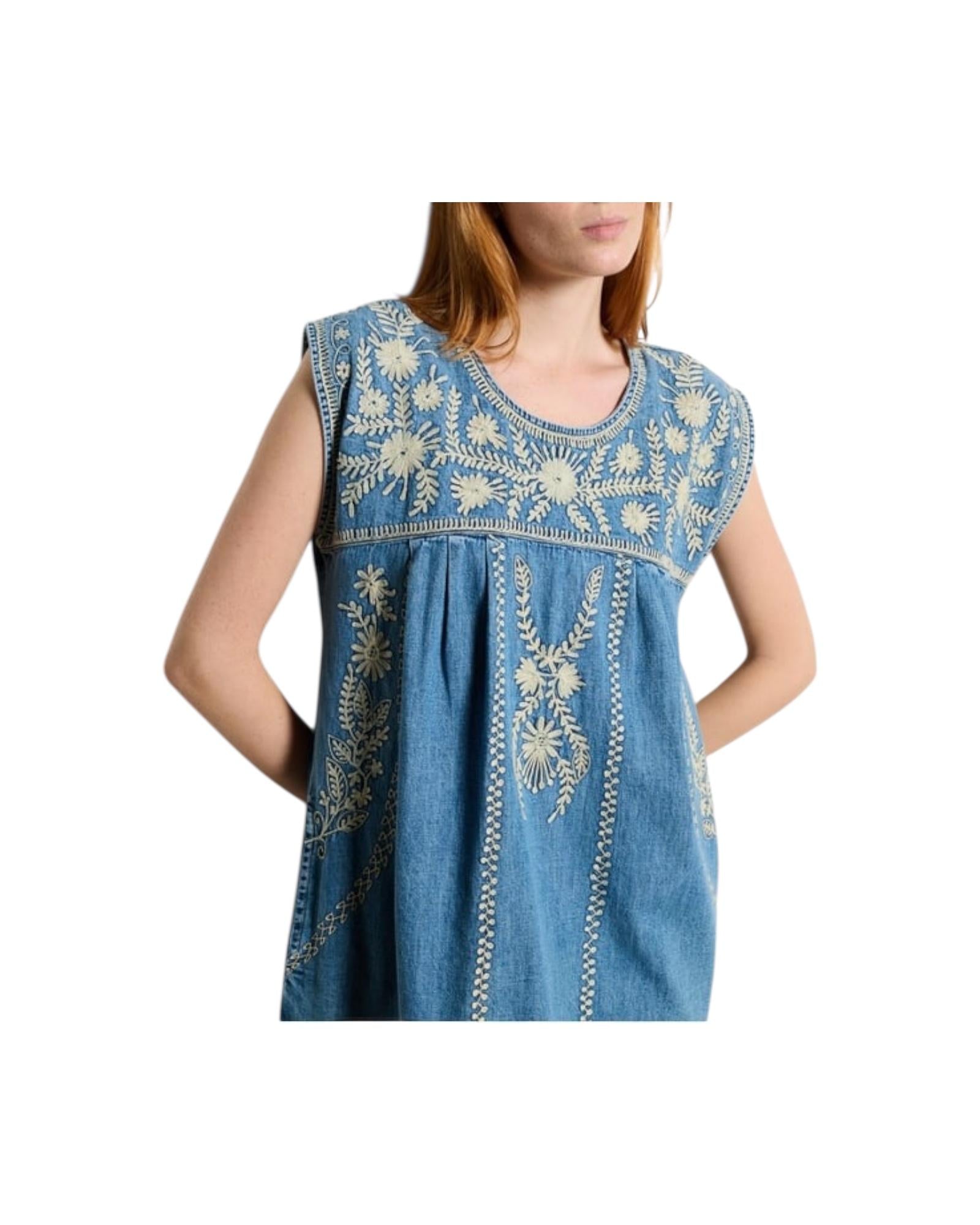 Vestito corto Sylvie in denim ricamato SYLVIE BLUE HAZE MAISON HOTEL 