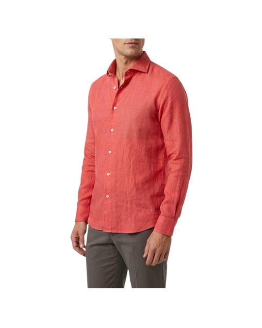 Camicia Uomo in lino Corallo B4718 10 BASTONCINO 