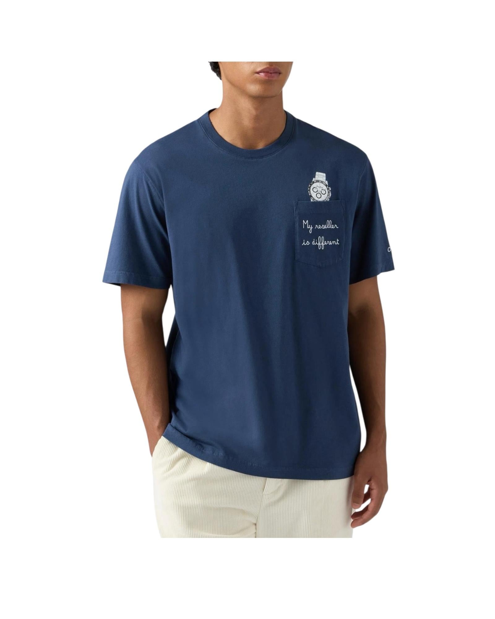 T-shirt in cotone Blu con ricamo My reseller is different CONR0001 02981I MC2 SAINT BARTH 