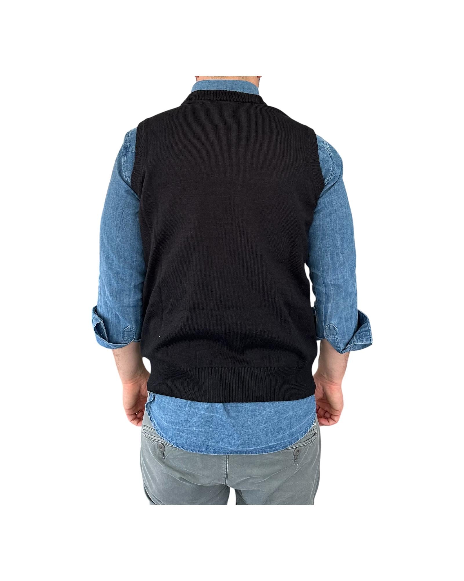 Gilet girocollo tinta unita nero 00122540M 100 MONTECHIARO 