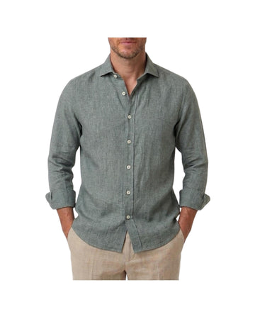 Camicia Uomo in lino Verde B4718 9 BASTONCINO 