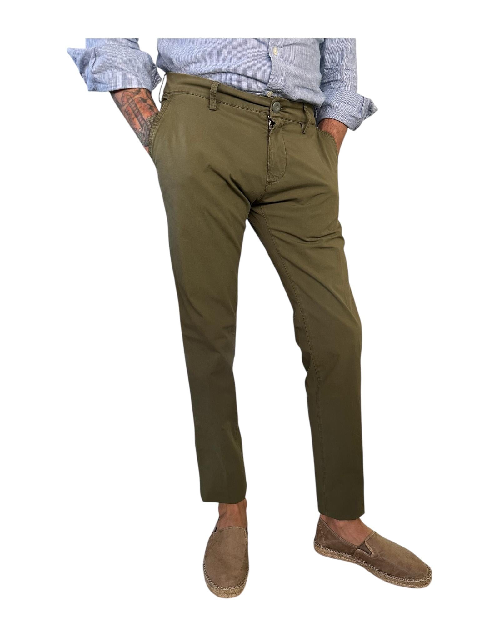 Pantalone Carnaby Popeline verde militare 001 CARNABY POPELINE MILITARY GREEN MODFITTERS