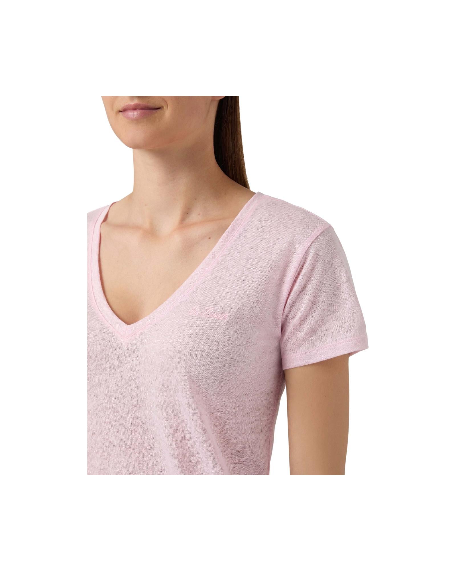 T-shirt in lino Rosa con logo ricamato ELOI001 08678L MC2 SAINT BARTH 