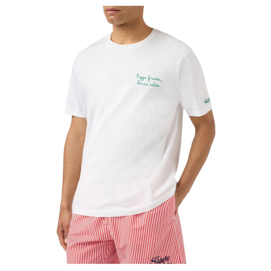 T-shirt Portofino bianca con ricamo Pizza Fredda Birra Calda POT0001 04542L MC2 SAINT BARTH 