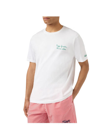 T-shirt Portofino bianca con ricamo Pizza Fredda Birra Calda POT0001 04542L MC2 SAINT BARTH 