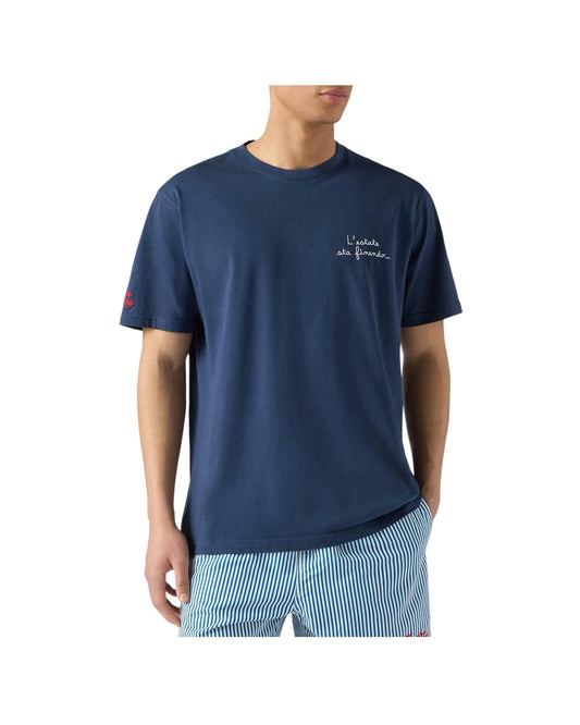 T-shirt Portofino blu con ricamo L'estate Sta Finendo POT0001 04535L MC2 SAINT BARTH 