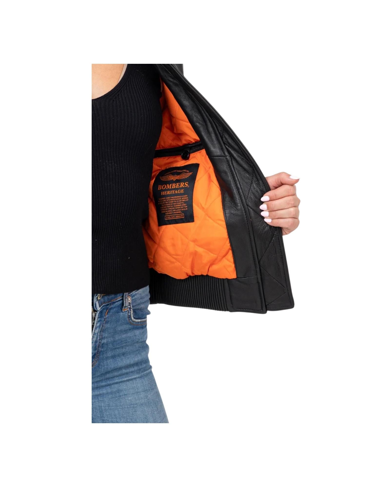 Giacca in pelle Naomi Black BWNAOMIF5 BLACK BOMBERS ORIGINAL 