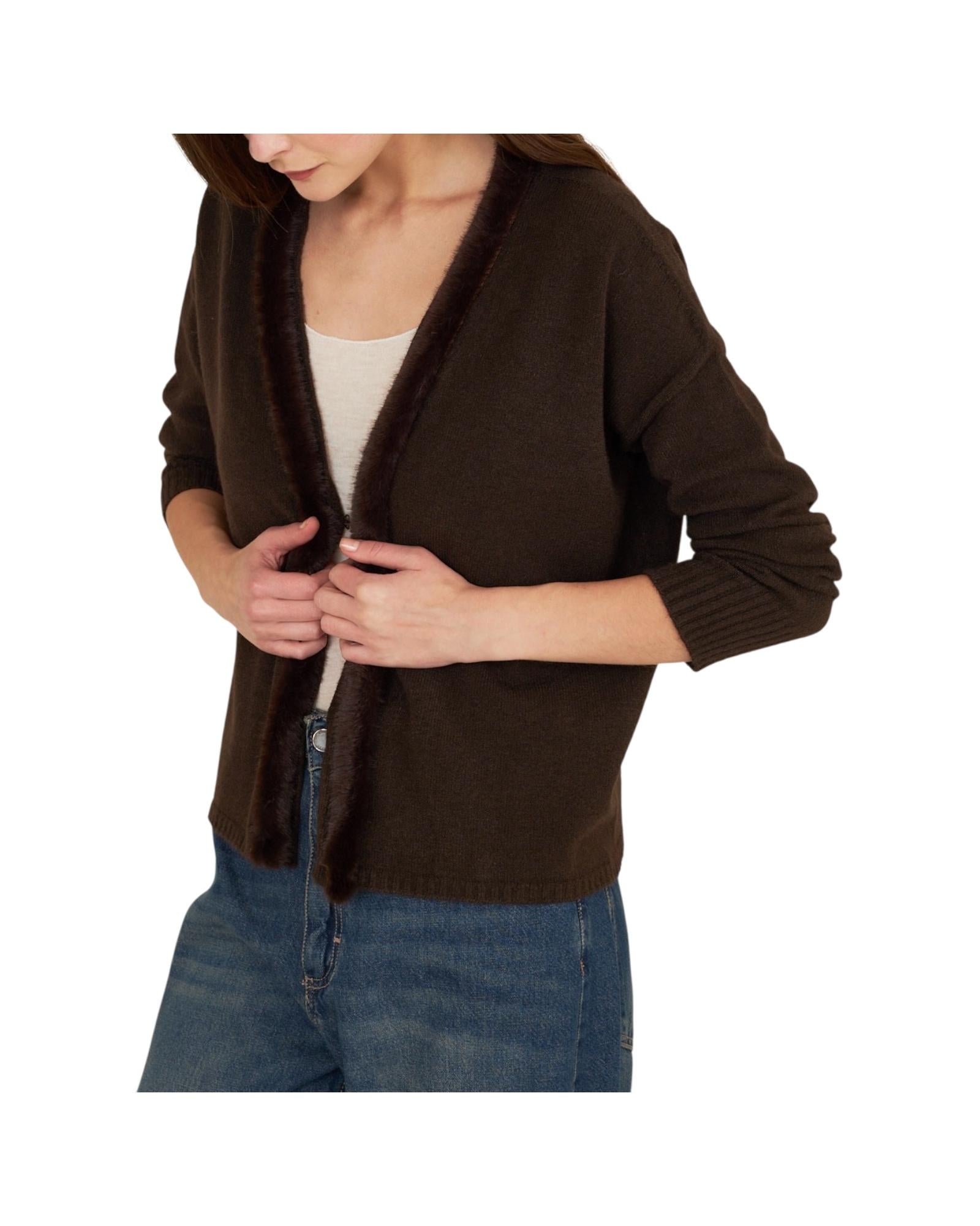 Cardigan con scollo ecopelliccia Marrone P38N0843 MARRONE SOUVENIR 