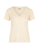 T-shirt scollo a V color bianco sporco Eloise in jersey di lino