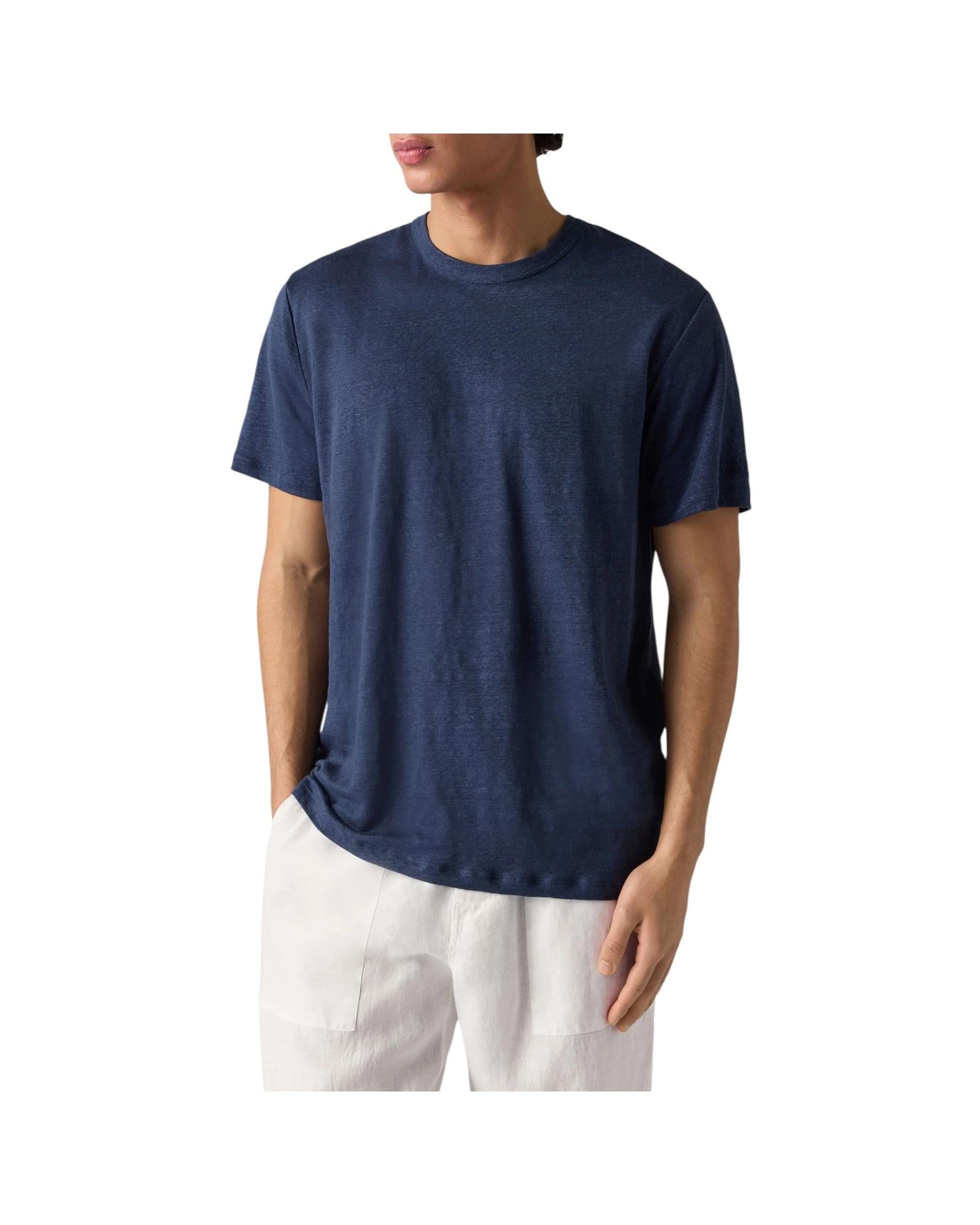 T-shirt in puro lino con logo ricamato Blue navy ECS0003 00119L MC2 SAINT BARTH 