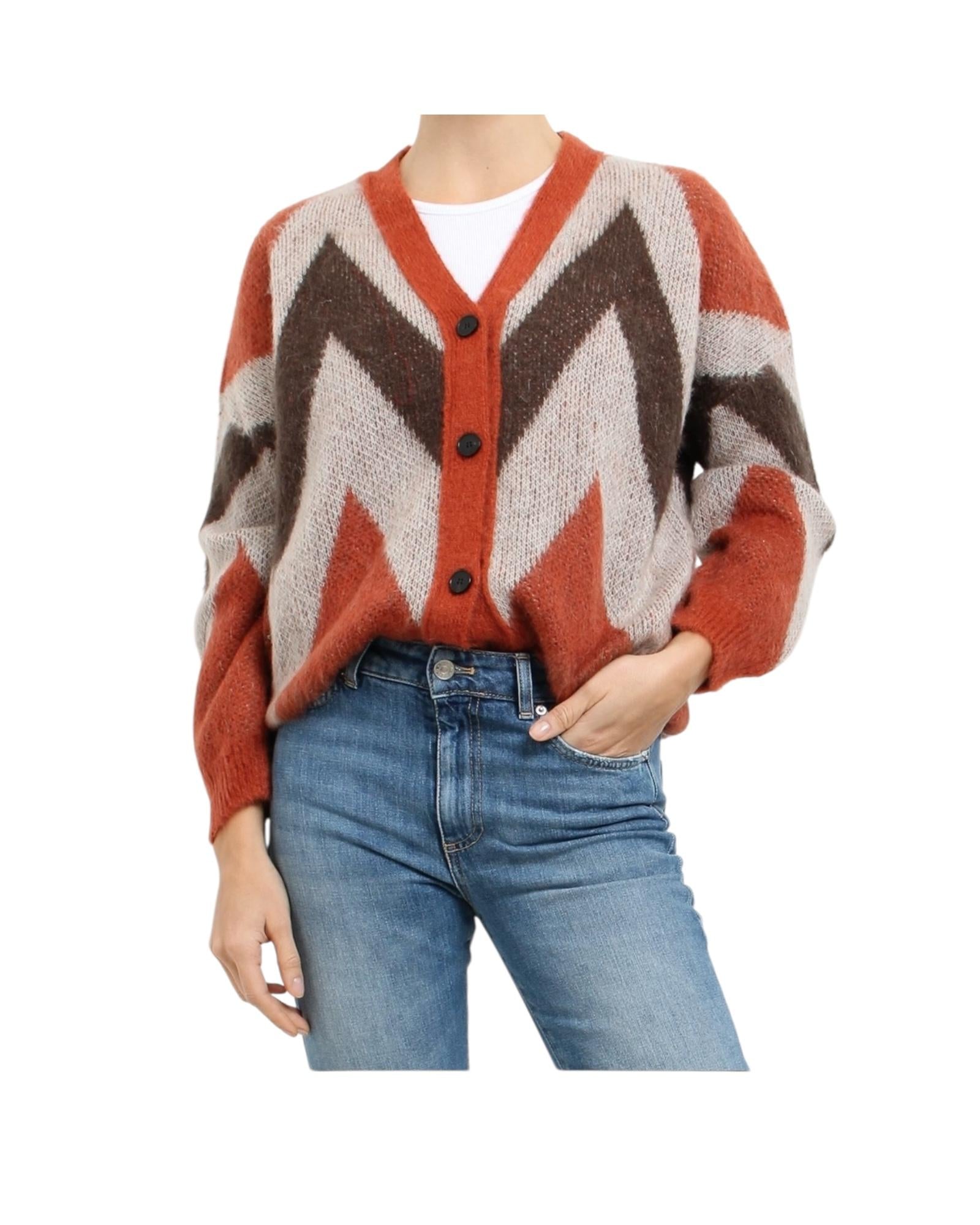 Cardigan a Rombi in Mohair Arancio marrone 55116F ARANCIO MARRONE VICOLO 