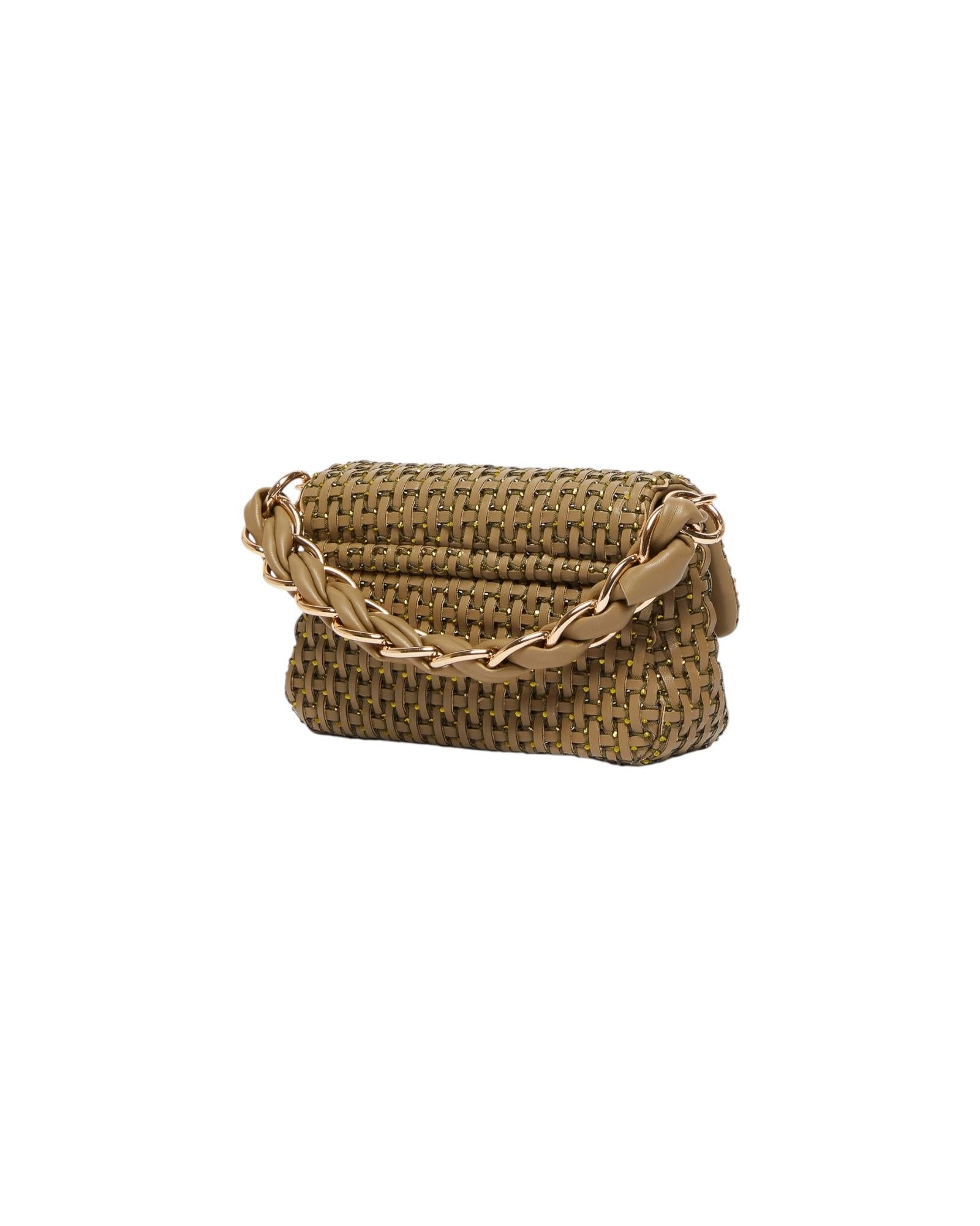Borsa Le Muse small con intreccio e strass Verde kaki LONTRA1 002 MARELLA