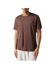 T-Shirt in puro lino con logo ricamato Dark brown