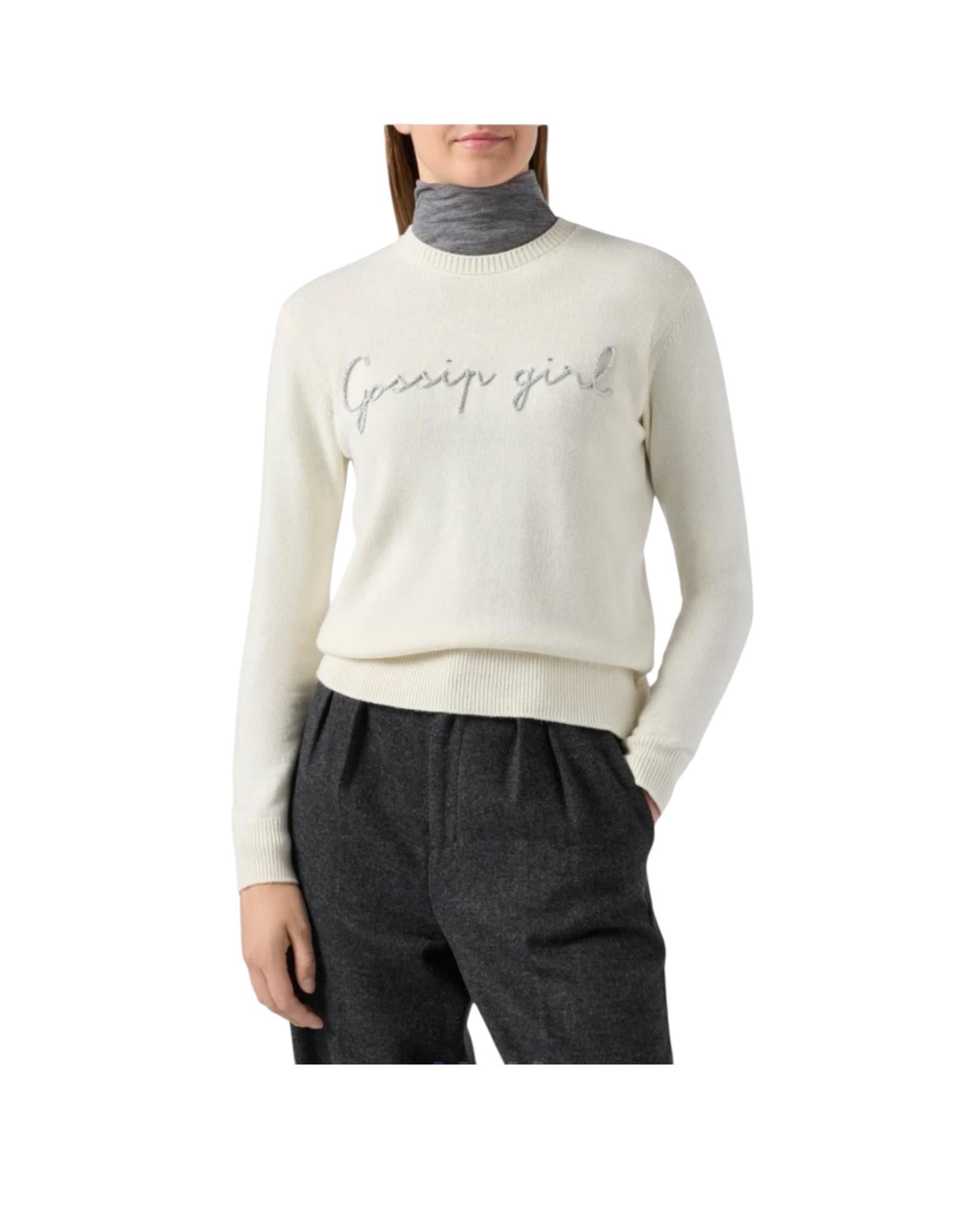 Maglione in misto cashmere con ricamo lurex Gossip girl Panna QUE0010 03954I MC2 SAINT BARTH