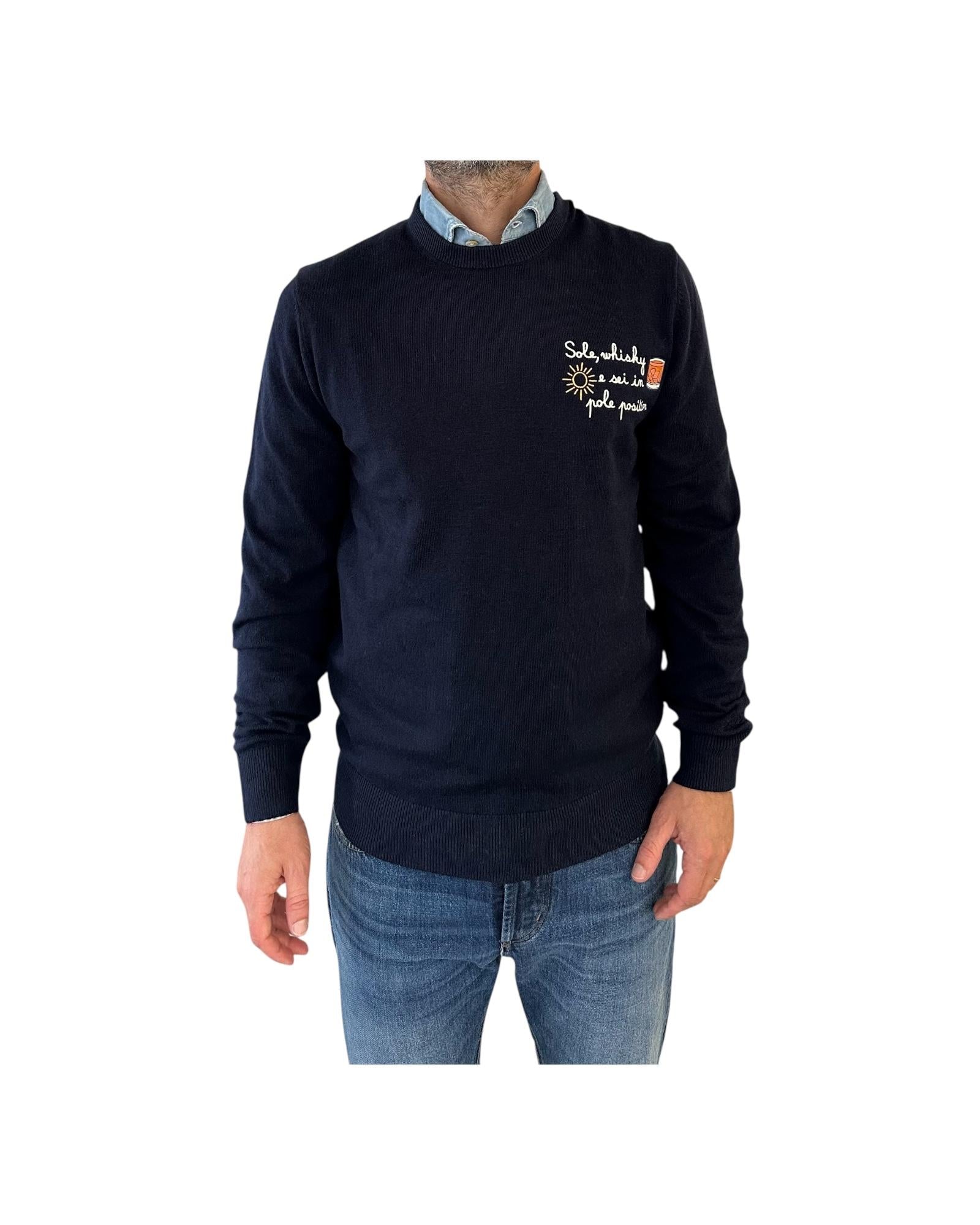Maglione a girocollo con ricamo Sole, wishy e sei in pole position Blu HER0024 03392I MC2 SAINT BARTH