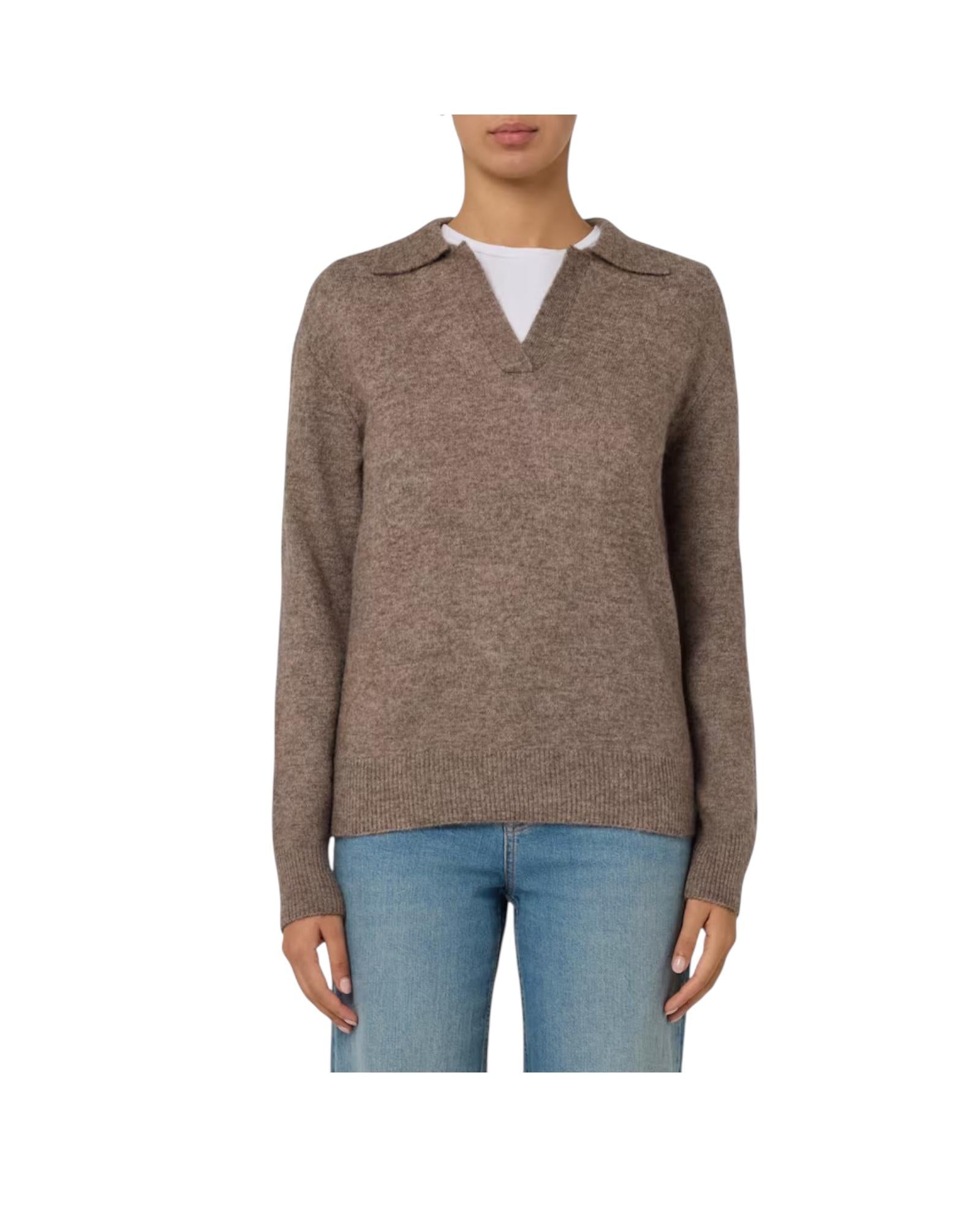 Maglione in alpaca con collo polo Tortora EZE0004 00028I MC2 SAINT BARTH