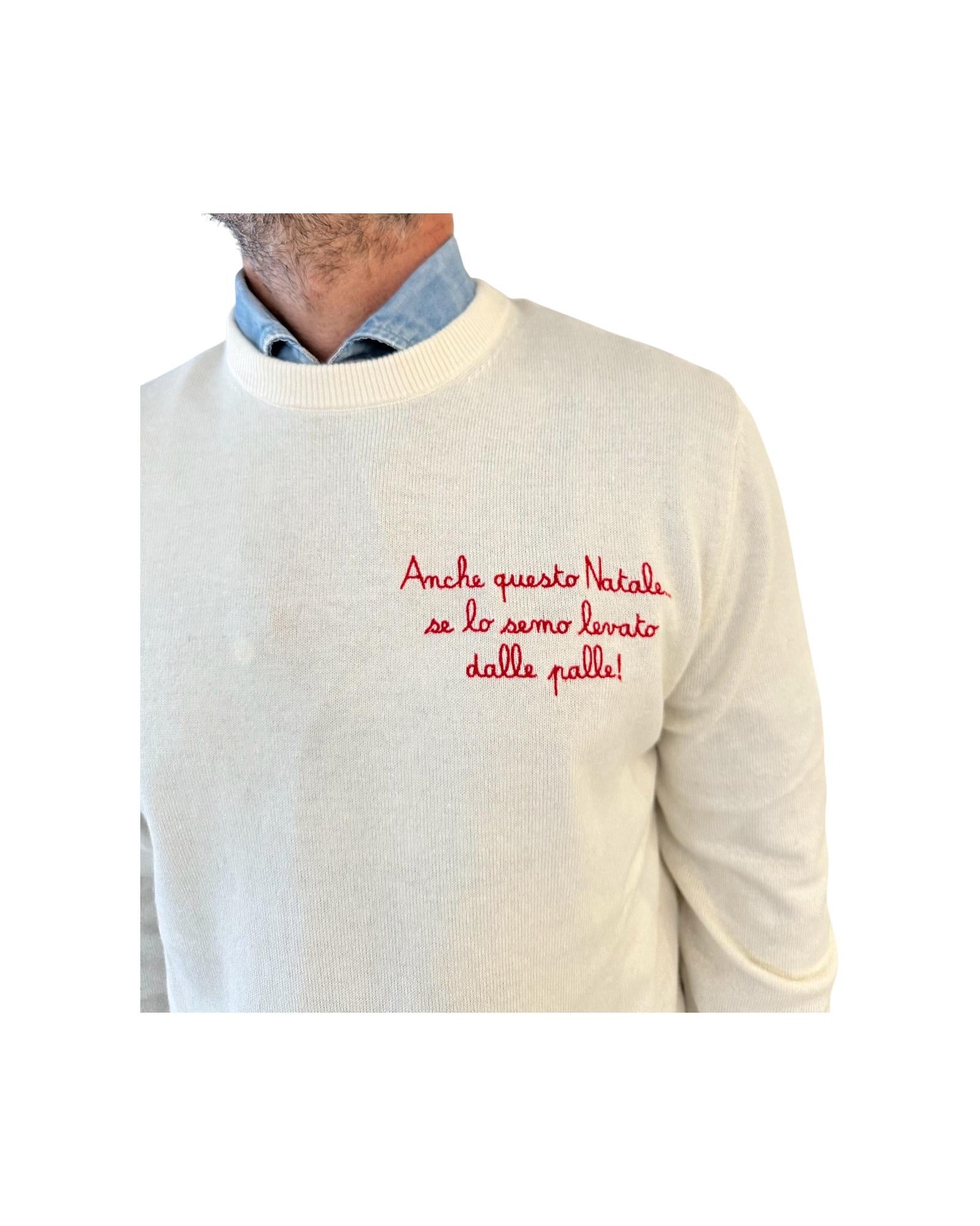 Maglione a girocollo con ricamo Anche questo natale,, se lo semo levato dalle palle! HER0024 03386I MC2 SAINT BARTH 