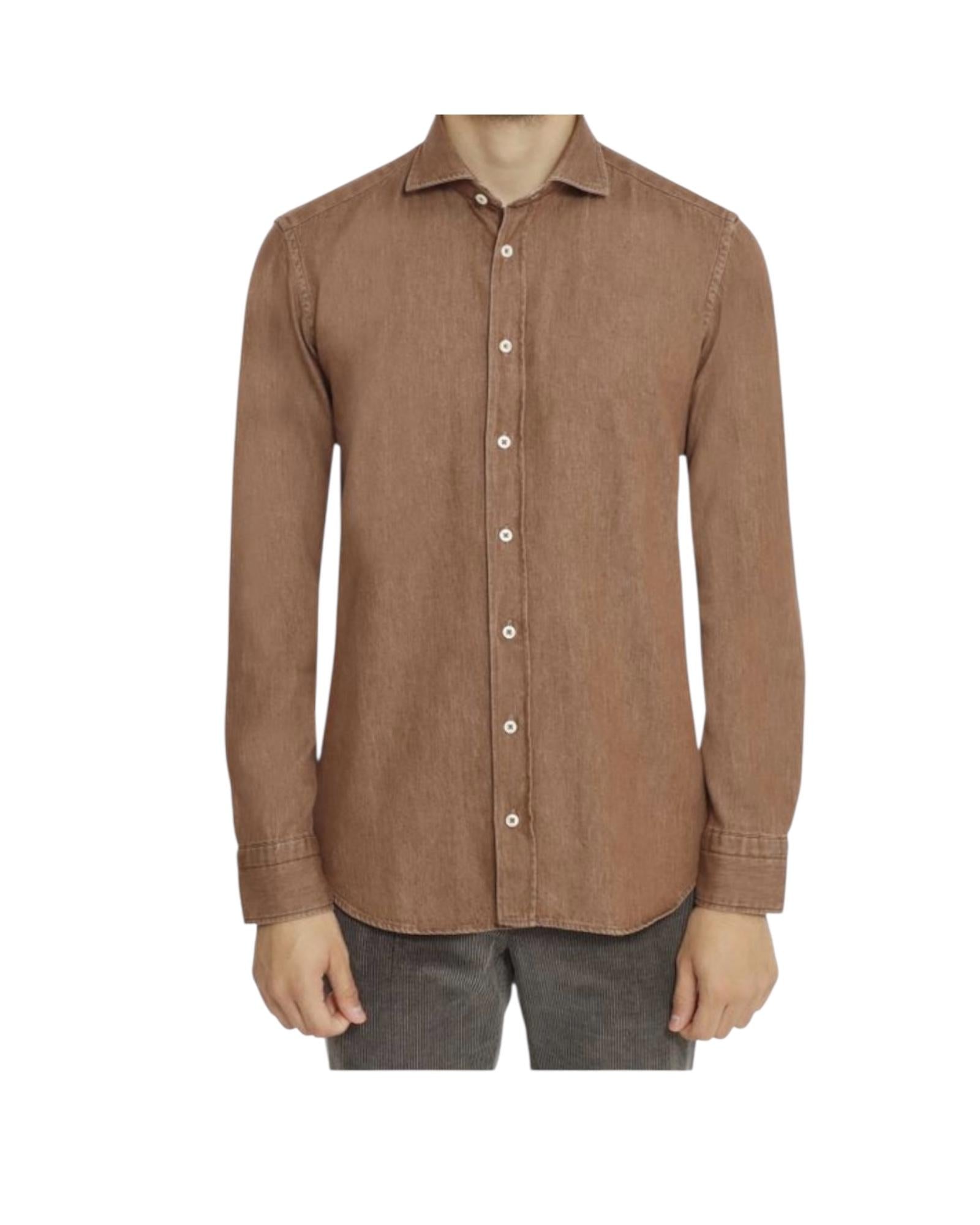 Camicia uomo in cotone Denim Marrone B4429 DENIM MORO BASTONCINO 