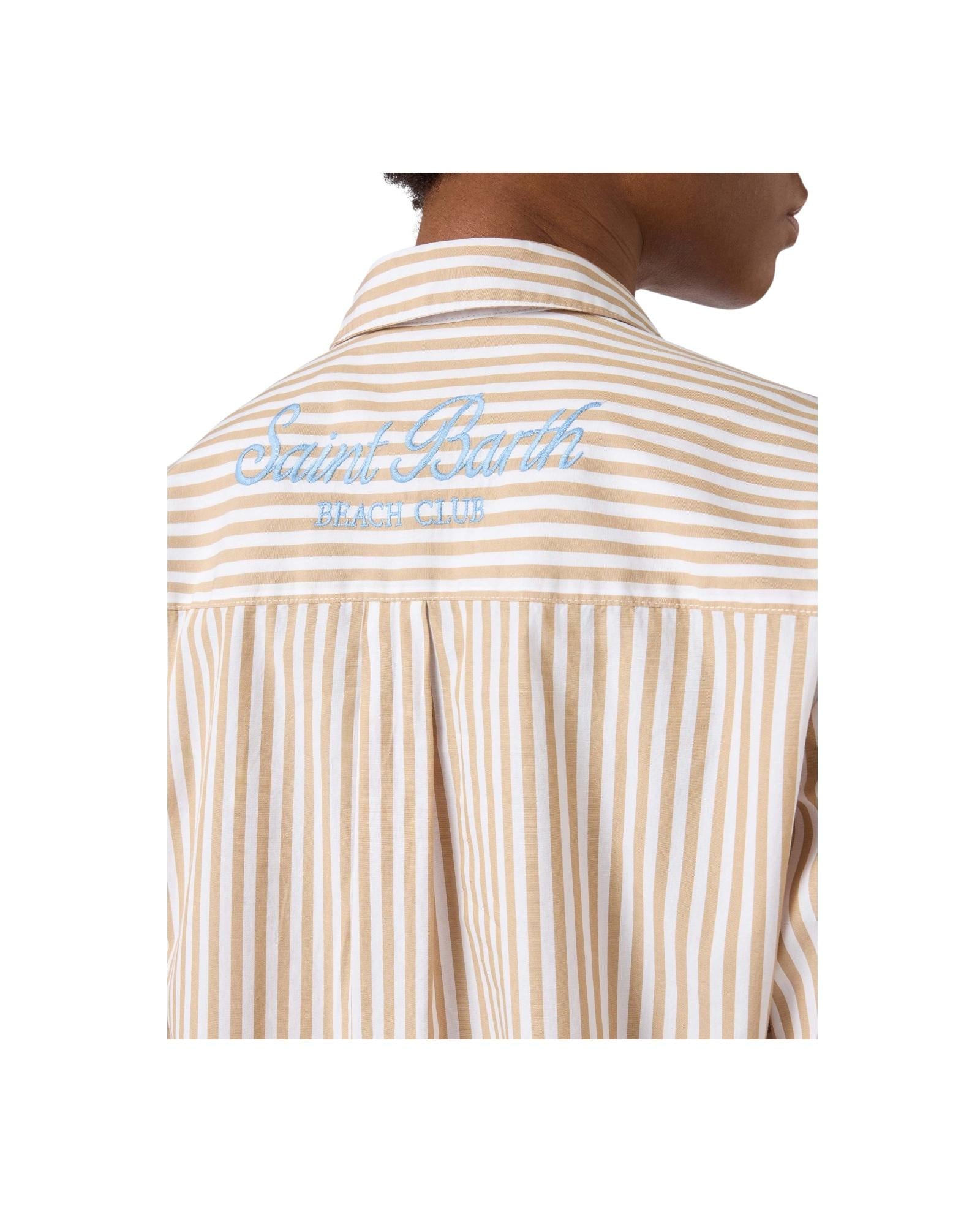 Camicia in cotone a righe beige con ricamo BRIG001 00724L MC2 SAINT BARTH 