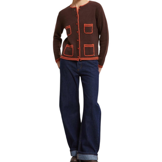 Cardigan con profili a contrasto Brown WAM DK9217 BROWN OTTOD'AME 