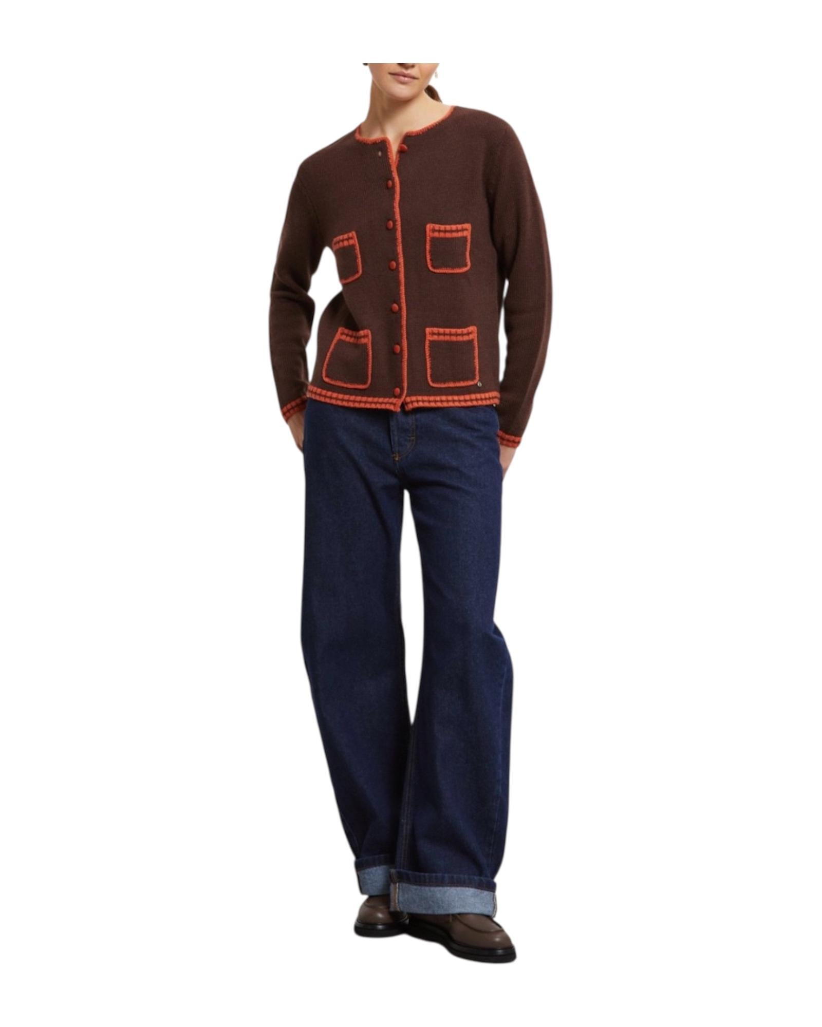 Cardigan con profili a contrasto Brown WAM DK9217 BROWN OTTOD'AME 