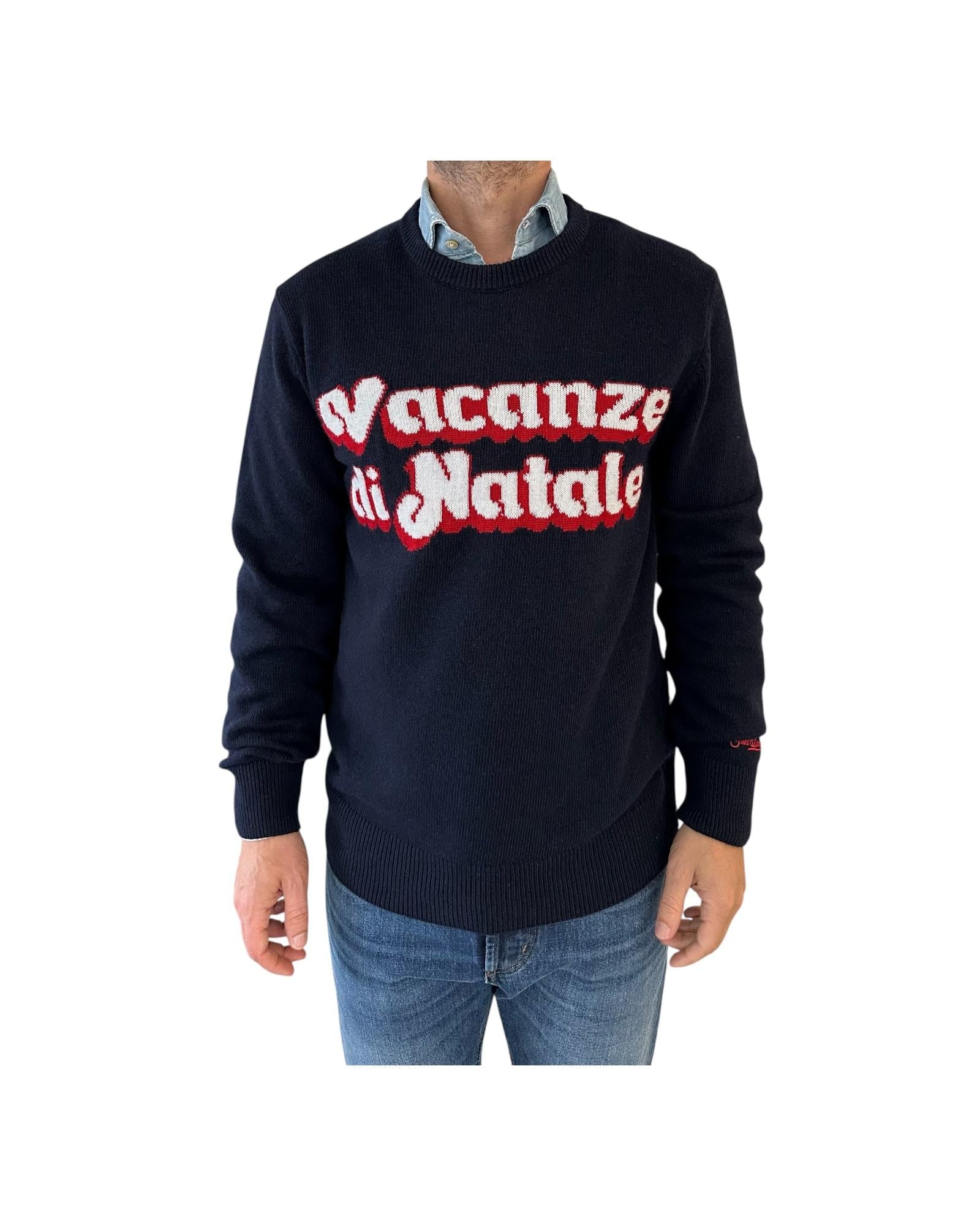 Maglione in misto cashmere con ricamo Vacanze di natale Blu HER0001 00013I MC2 SAINT BARTH 